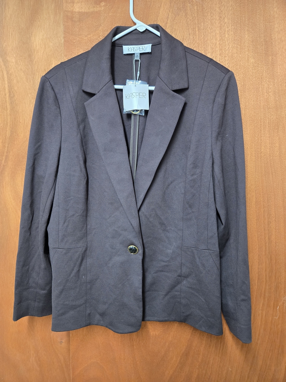 NWT  Kasper One Button Jacket, Iconic Stretch Crepe. Color is rich chocolate